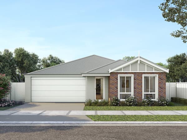 Step 1 Homes - Compass Heritage home design, features a classic Federation look, a classic Australian home design with modern comforts. The home has inviting character with its brickwork facade, two tone cladding, simple finial design and awning roof. This is a perfect first home design to suit first home buyers.