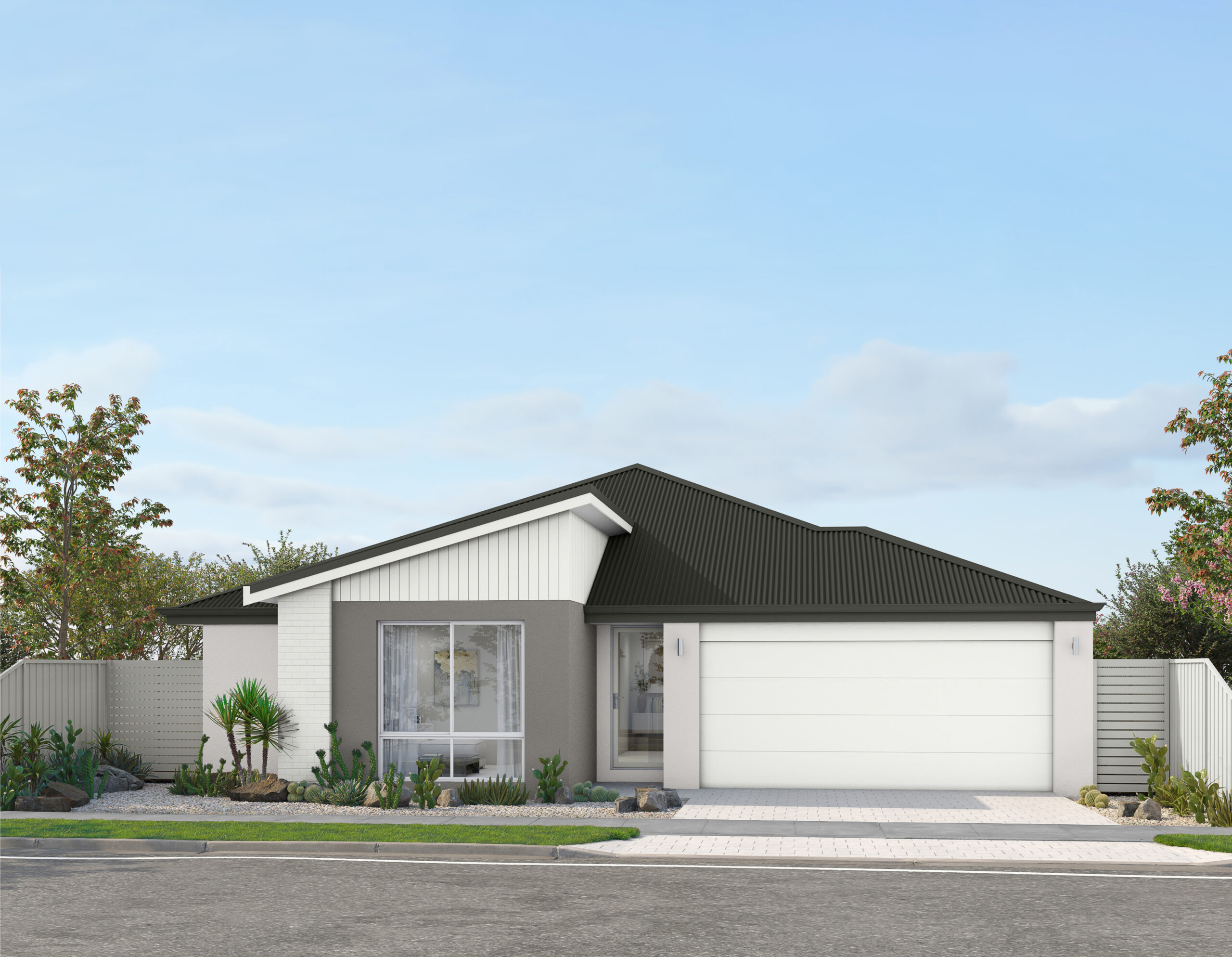 Step 1 Homes - Home Design WANDERER Retro. This retro mid-century modern style home design is the perfect first home for a first home buyer. With its pitched roofline, white wooden cladding, and neutral render to bring this retro look to the modern era.